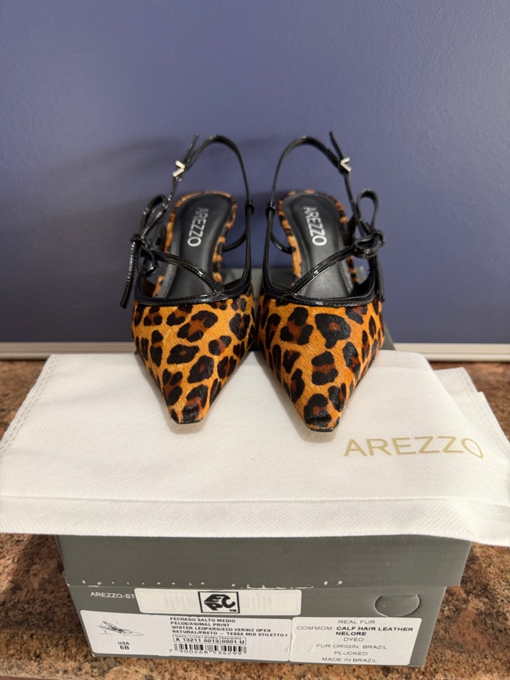 Arezzo Leopard-Print Pointed Slingback Heels - Brown/Black